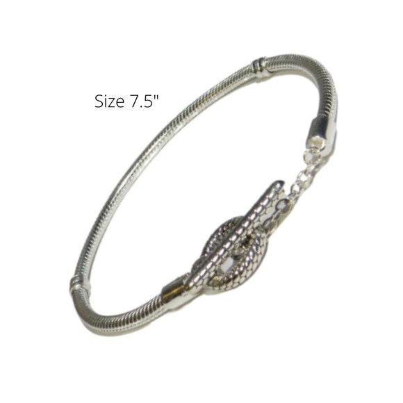 Pandora Snake Chain T-Bar Charm Bracelet 2 Station Sterling Silver 7.5" 599082 - Picture 1 of 7